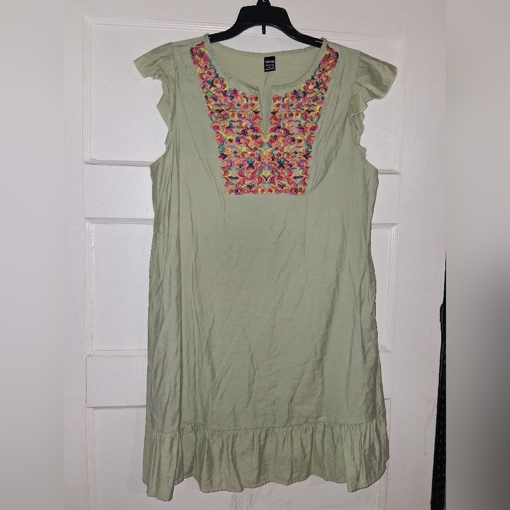 Embroidered Ruffle Sleeve Mini Dress